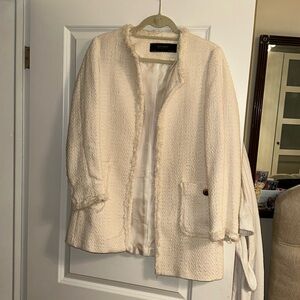 CREAM ZARA TWEED COAT WITH GOLD BUTTONS